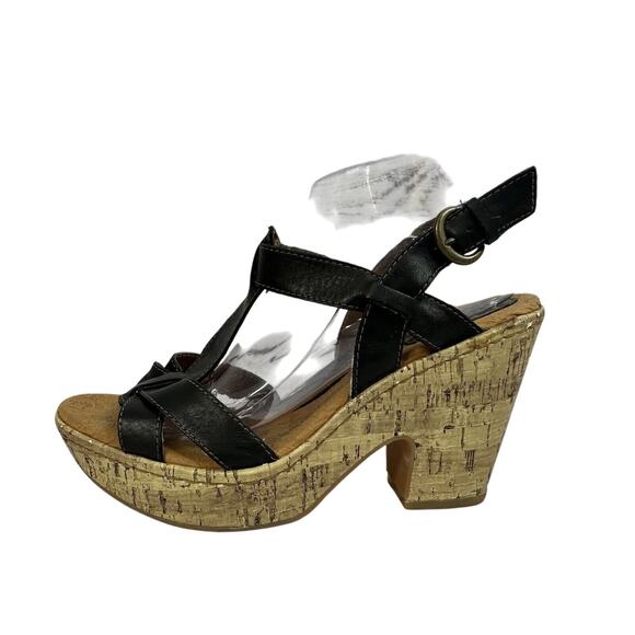 Born Concept BOC Wedge Cork Heel Black Strap Sandals size 10 - Picture 8 of 16